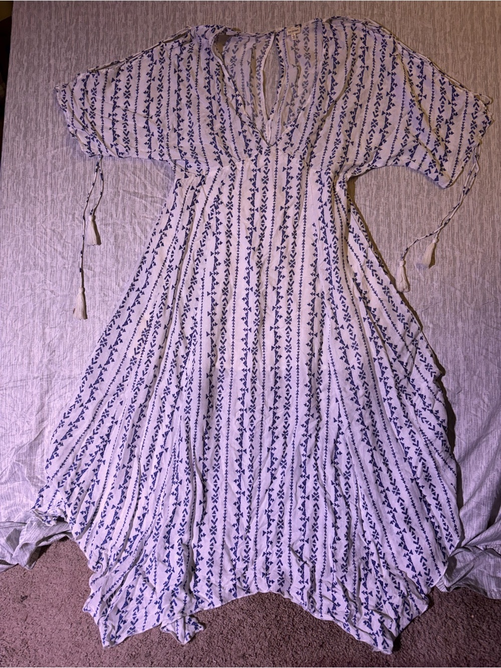 En Creme blue & White Geometric Maxi Dress